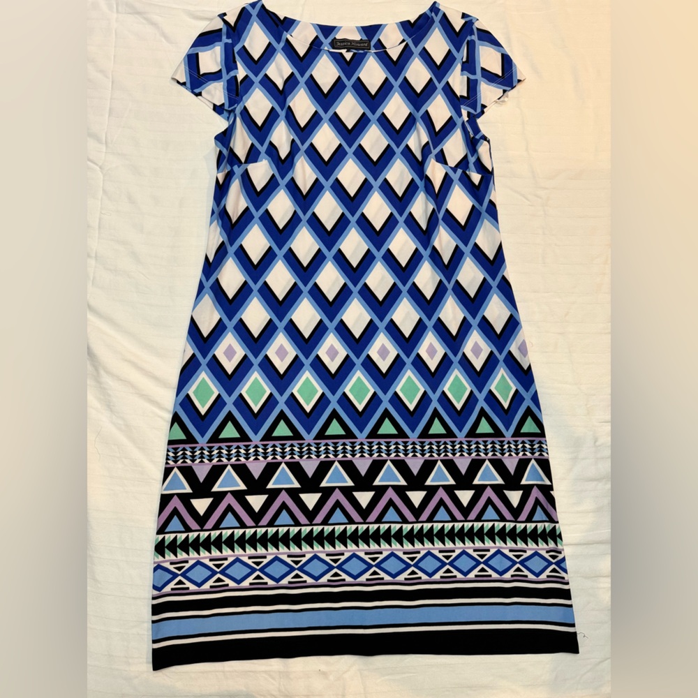 Jessica Howard Blue and Black Geometric Dress